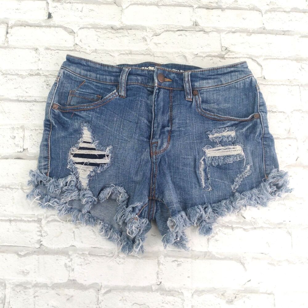 Mossimo Shorts Womens 6 28 Blue High Rise Distressed Stretch Cut Off Casual Boho